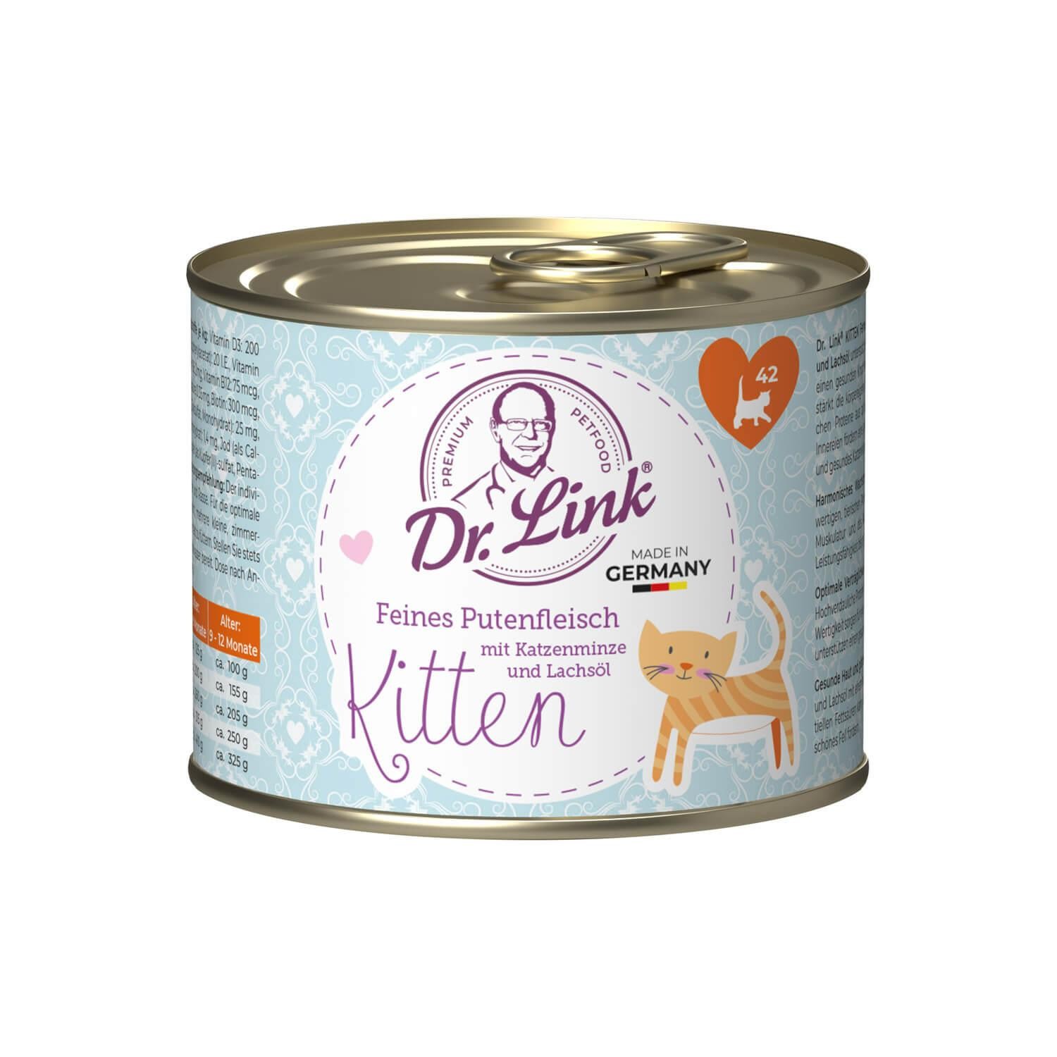 Dr. Link® KITTEN 1x200g Feines Putenfleisch mit Katzenminze und Lachsöl | Probedose