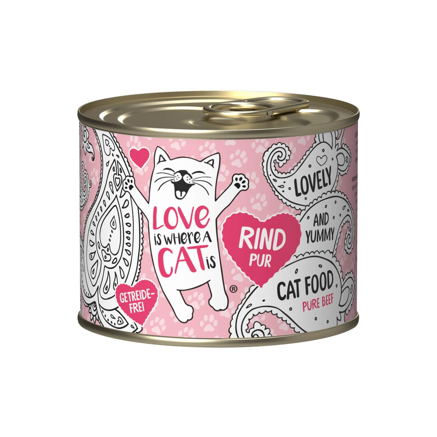 LOVE IS WHERE A CAT IS® 1x200g Rind pur | Probedose