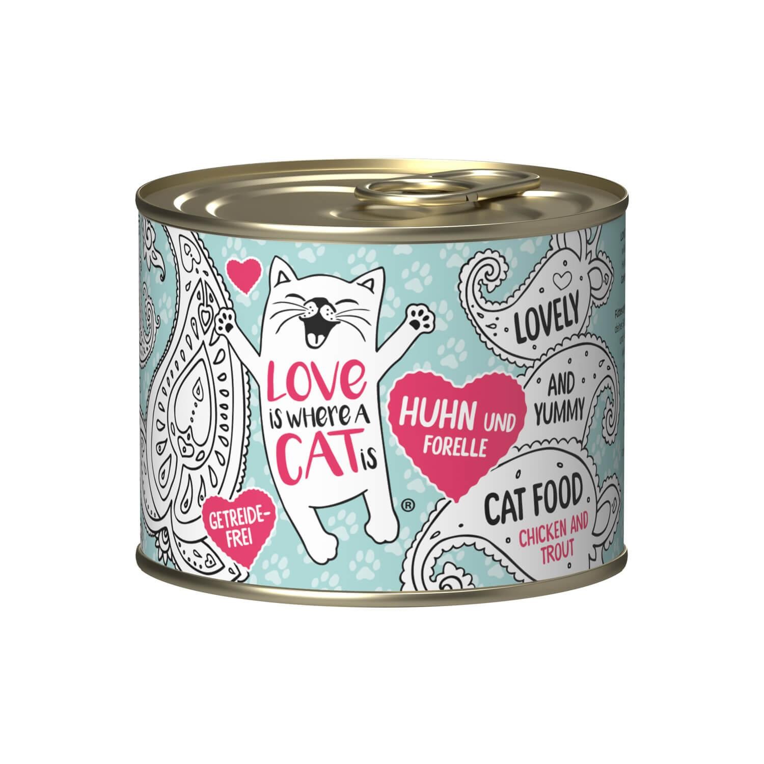 LOVE IS WHERE A CAT IS® 6x200g Huhn und Forelle