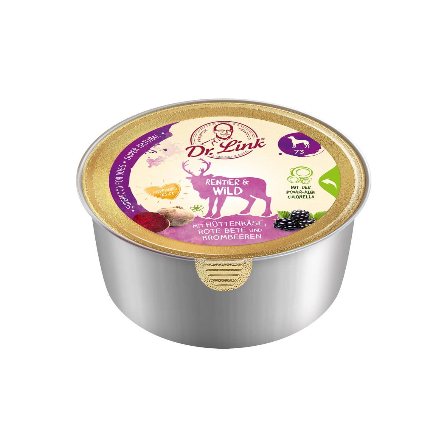 Dr. Link® SUPER NATURAL 10x125g Rentier und Wild mit Hüttenkäse, Rote Bete und Brombeeren