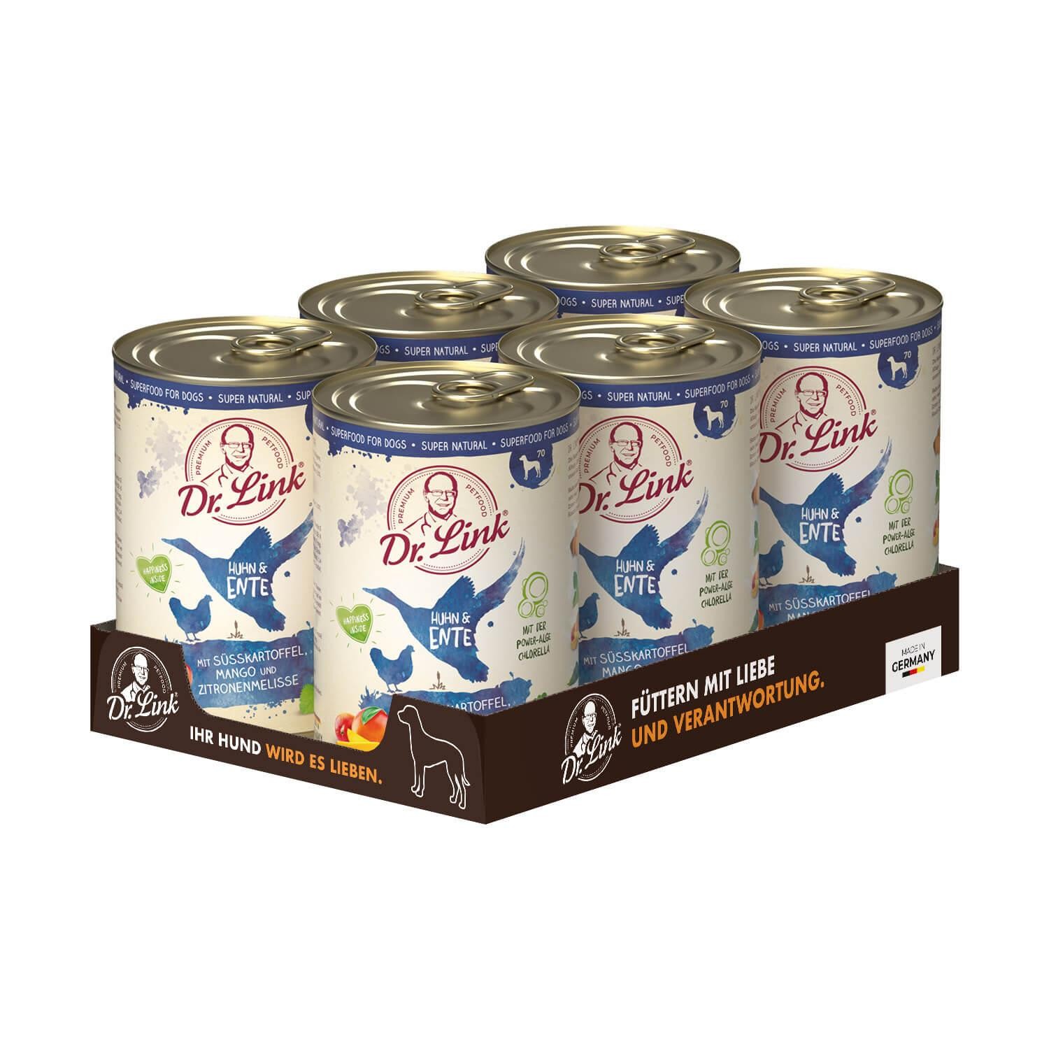 Dr. Link® SUPER NATURAL 6x400g Huhn und Ente mit Süßkartoffel, Mango und Zitronenmelisse