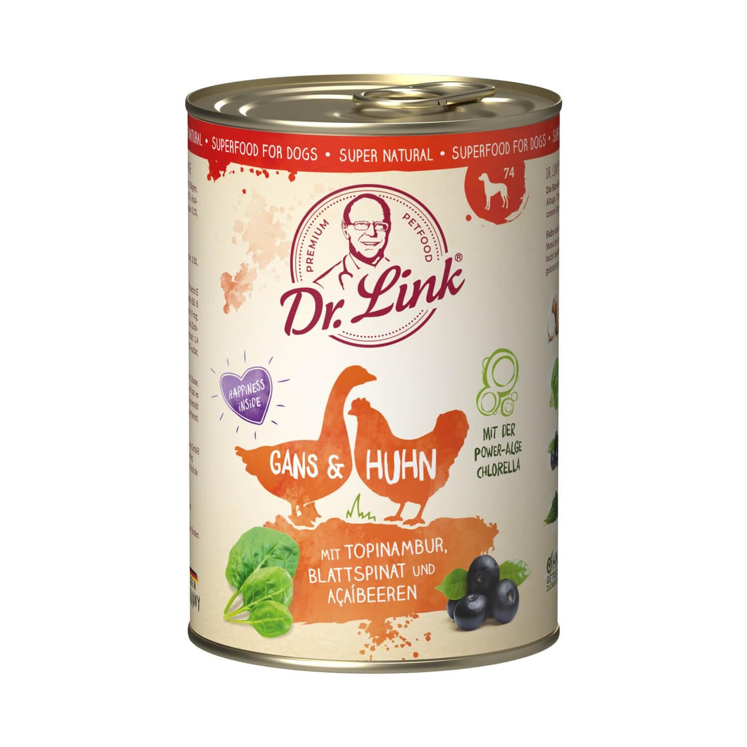 Dr. Link® SUPER NATURAL 1x400g Huhn mit Topinambur, Blattspinat und Acaibeeren | Probedose