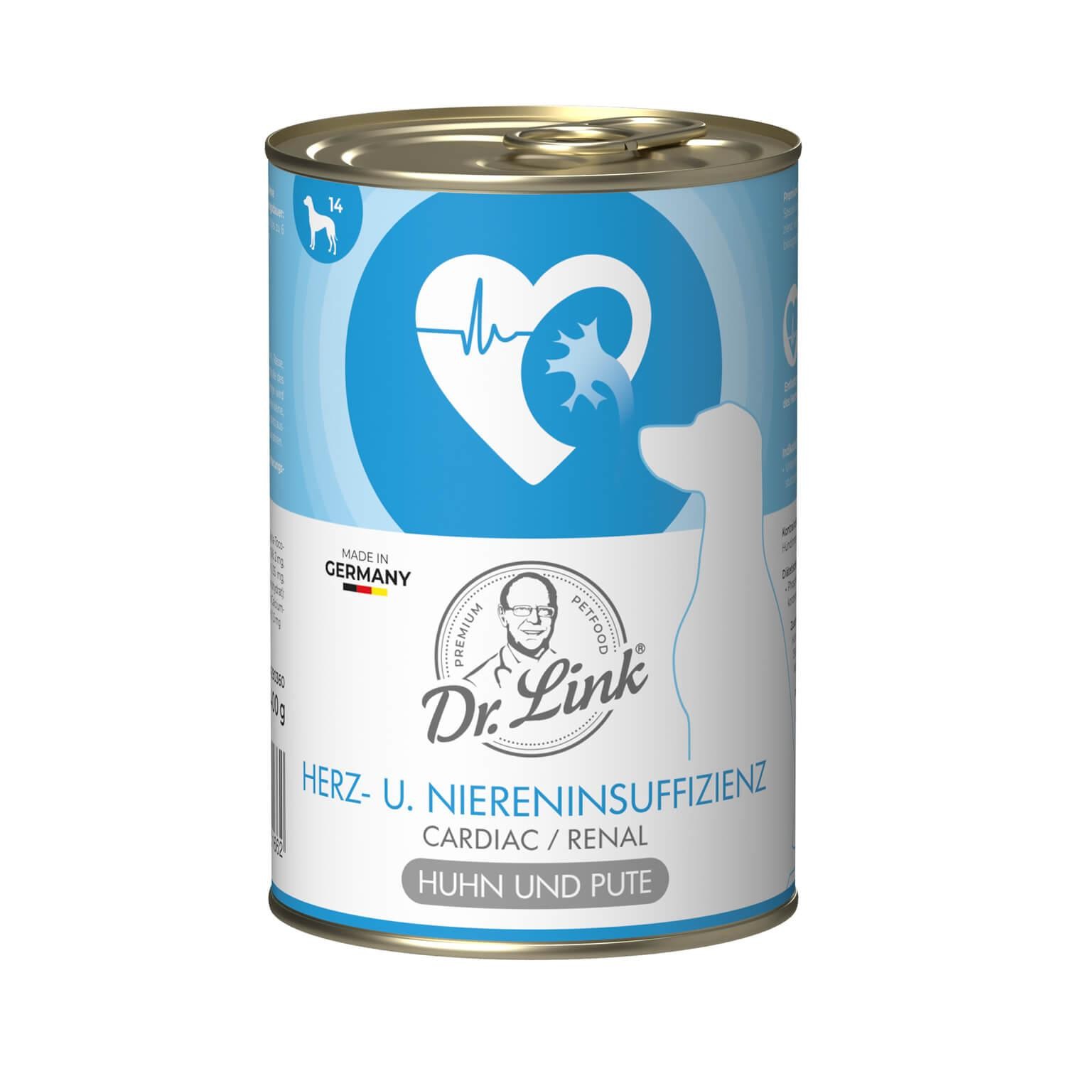 Dr. Link® SPEZIAL-DIÄT 6x400g Herzinsuffizienz und Niereninsuffizienz I Cardiac / Renal Huhn und Pute