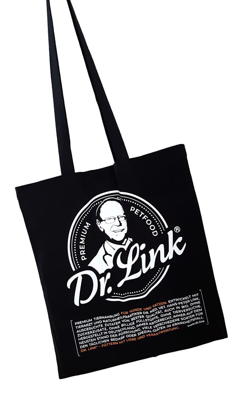 Baumwolltasche schwarz Druck "Dr. Link®" weiß/orange