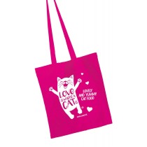 Baumwolltasche pink Druck "Love is where a cat is®" weiß